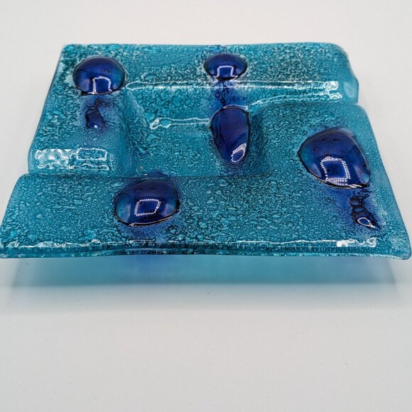 Vintage Italian Handmade Blue Glass Dish or Ashtray, Artisan Crafted - Picture 2 of 8